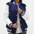 Women's Navy Blue Letterman Jacket Leather Arms And Wool Body Varsity Jacket