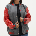 Women's Letterman Jacket Grey And Red Leather Sleeves Wool Body Varsity Jacket