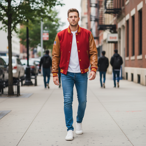 Florida State letterman jacket showcasing premium wool or satin body with genuine leather or satin sleeve construction for Seminoles pride