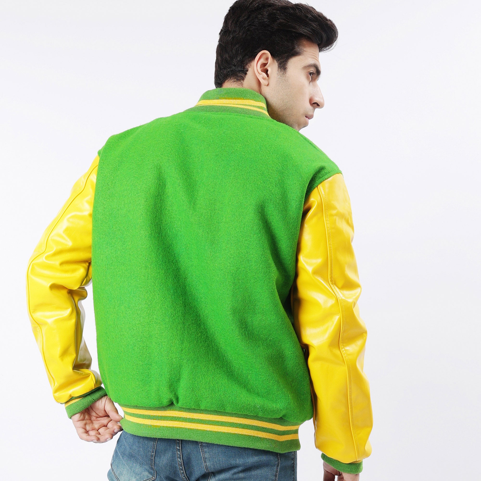 Kelly Green Letterman Jacket Leather Arms And Wool Body Varsity Jacket