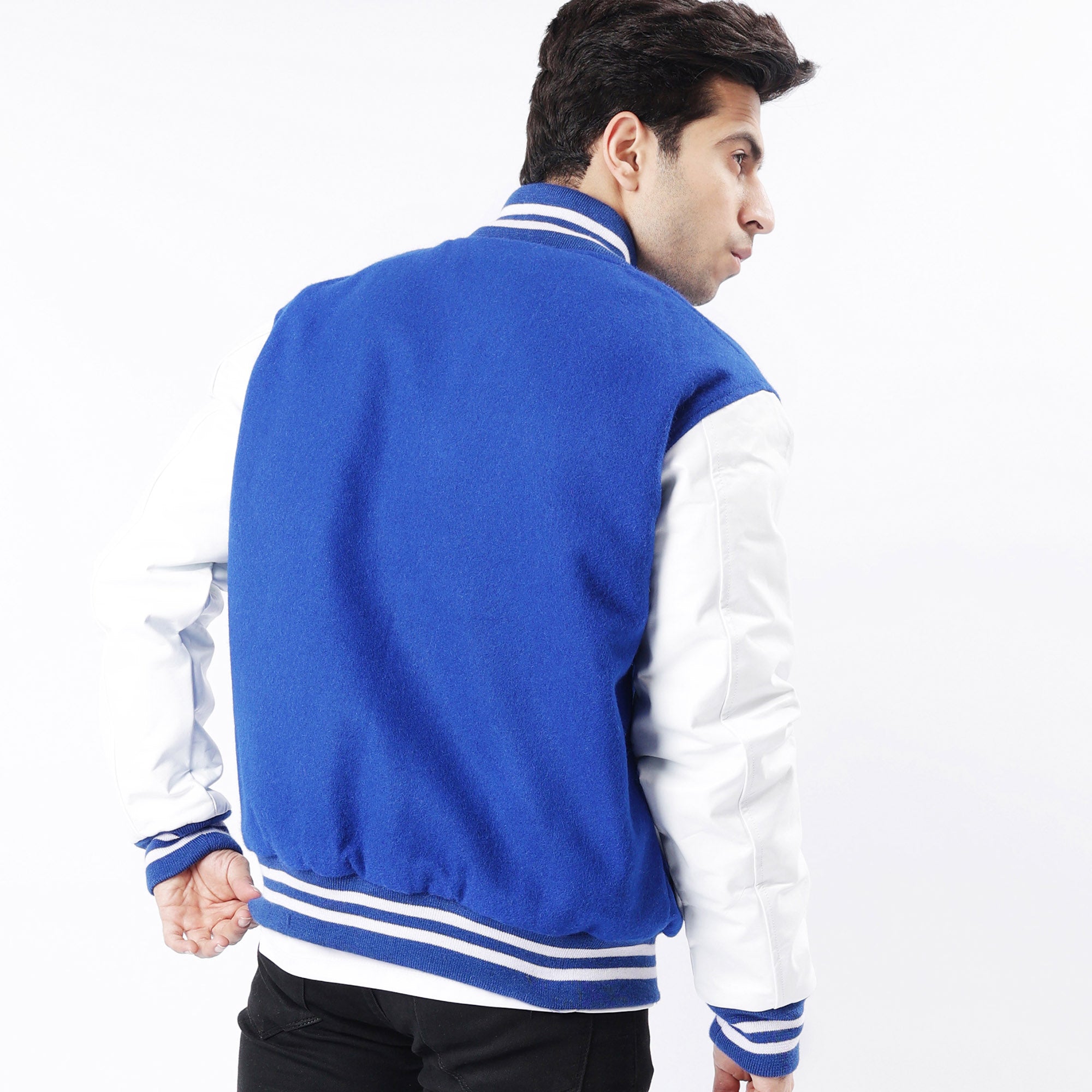 Royal Blue Letterman Jacket Leather Arms And Wool Body Varsity Jacket