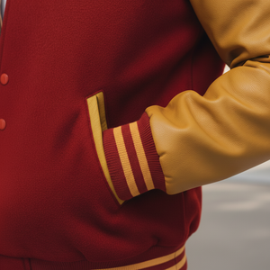 Red gold Marine Corps letterman jacket sleeve detail MC embroidery military varsity