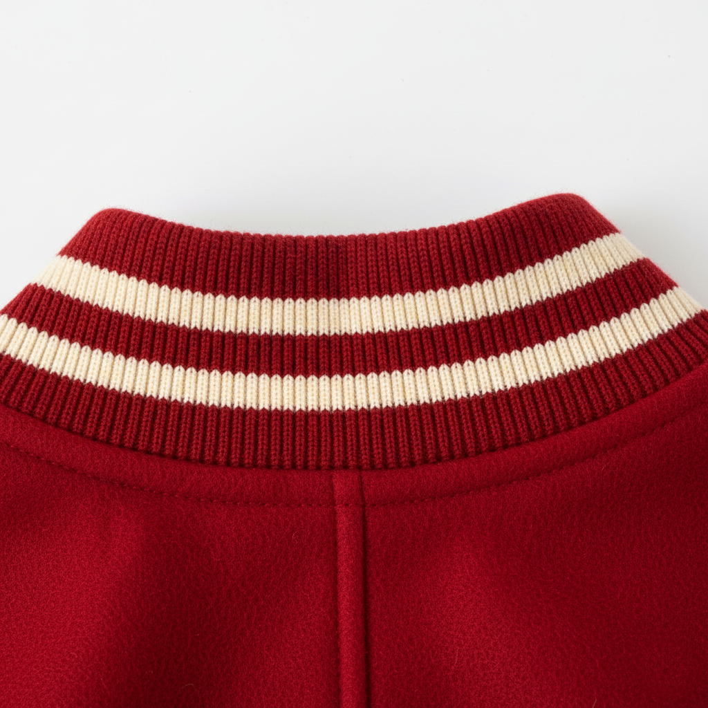 Close-up of collar with a white stripe on a white background