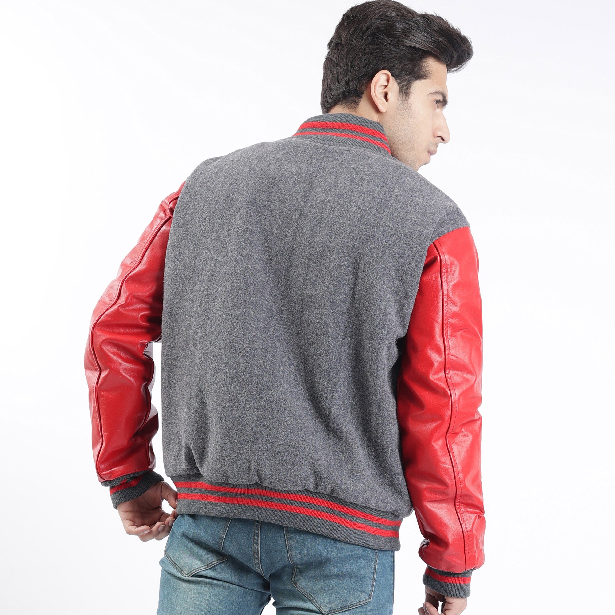 Seniors Letterman Jacket Grey And Red Leather Sleeves Wool Body Varsity Jacket