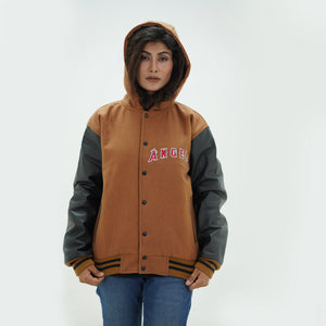 Close up of women LA letterman hoodie ribbed cuffs and waistband trim with authentic team color construction for female fans