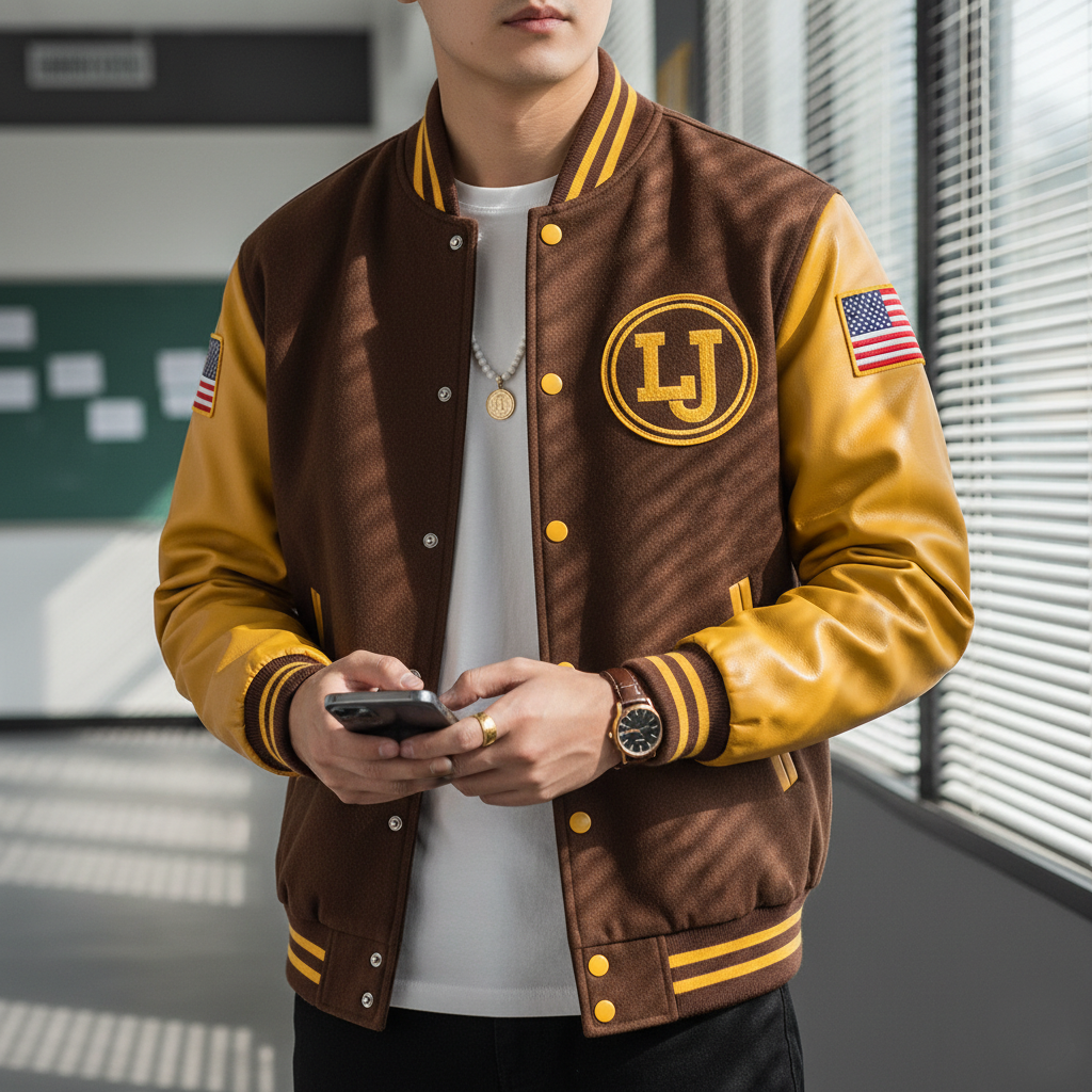 Brown and Yellow Letterman Jacket – Trendy Varsity Style