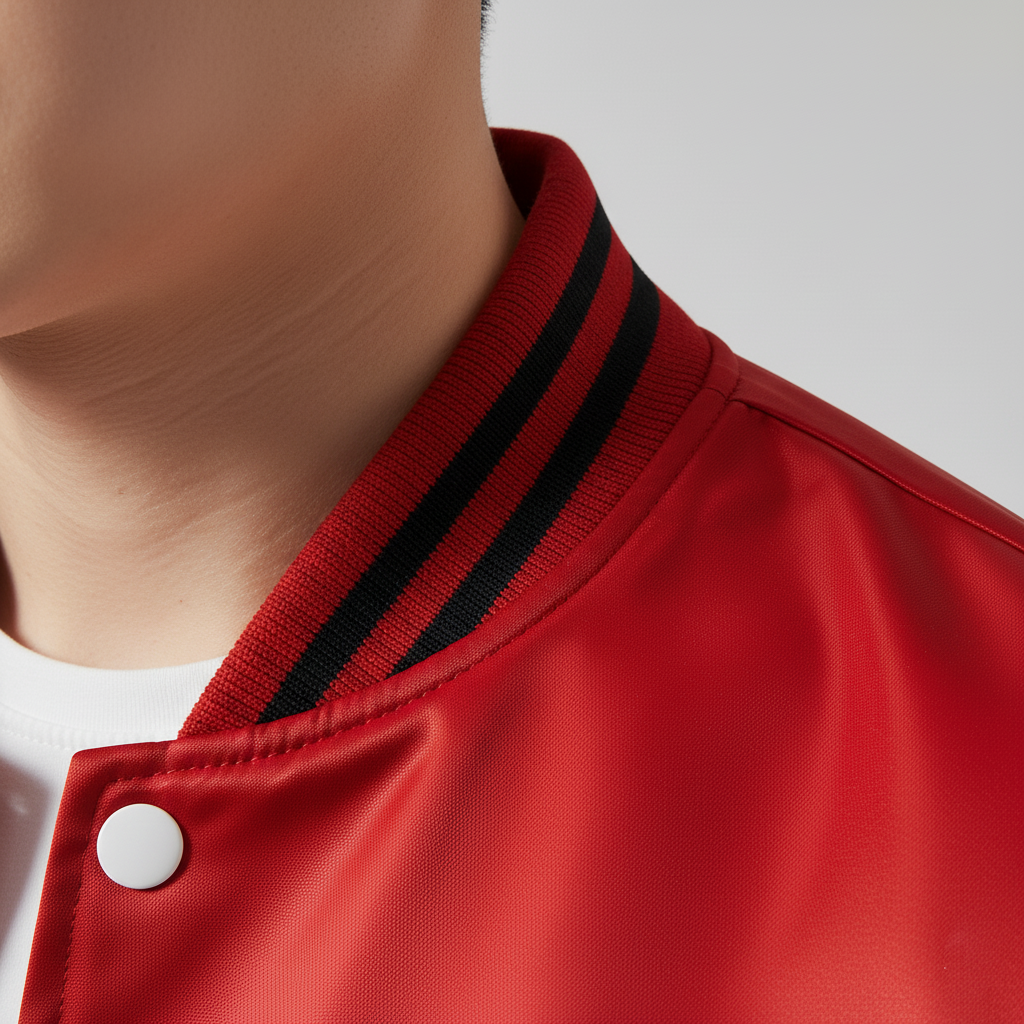 Satin Baseball Jacket - Red & Black with 'N' Patch, Trendy Style for Fashion Lovers