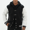 Black And White Letterman Jacket With Hoodie | Wool & Leather Made