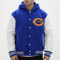 Chicago Bears Royal Blue Letterman Jacket With Hood Leather Arms And Wool Body