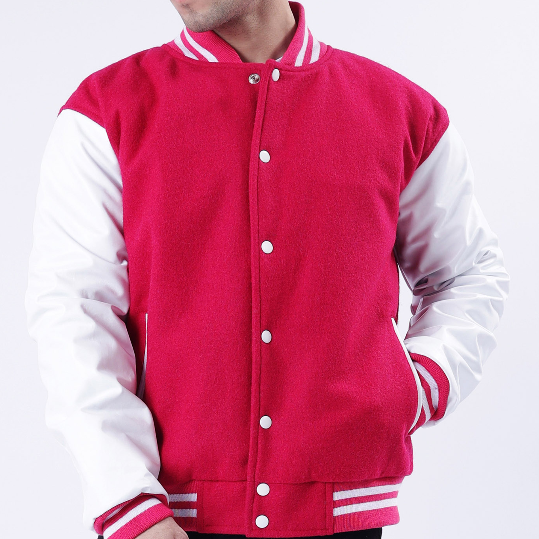 Red And White Collegiate Letterman Jacket Leather Arms And Wool Body