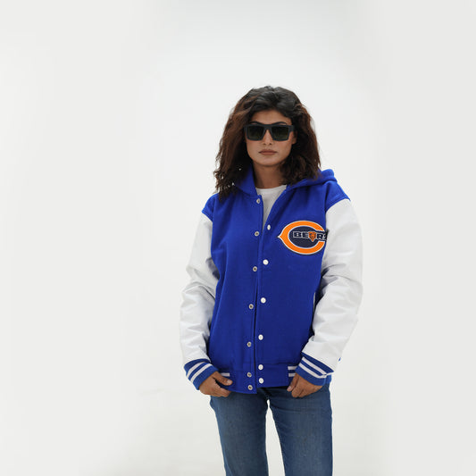 Women's Chicago Bears Letterman Jacket Hoodie Leather Arms And Wool Body