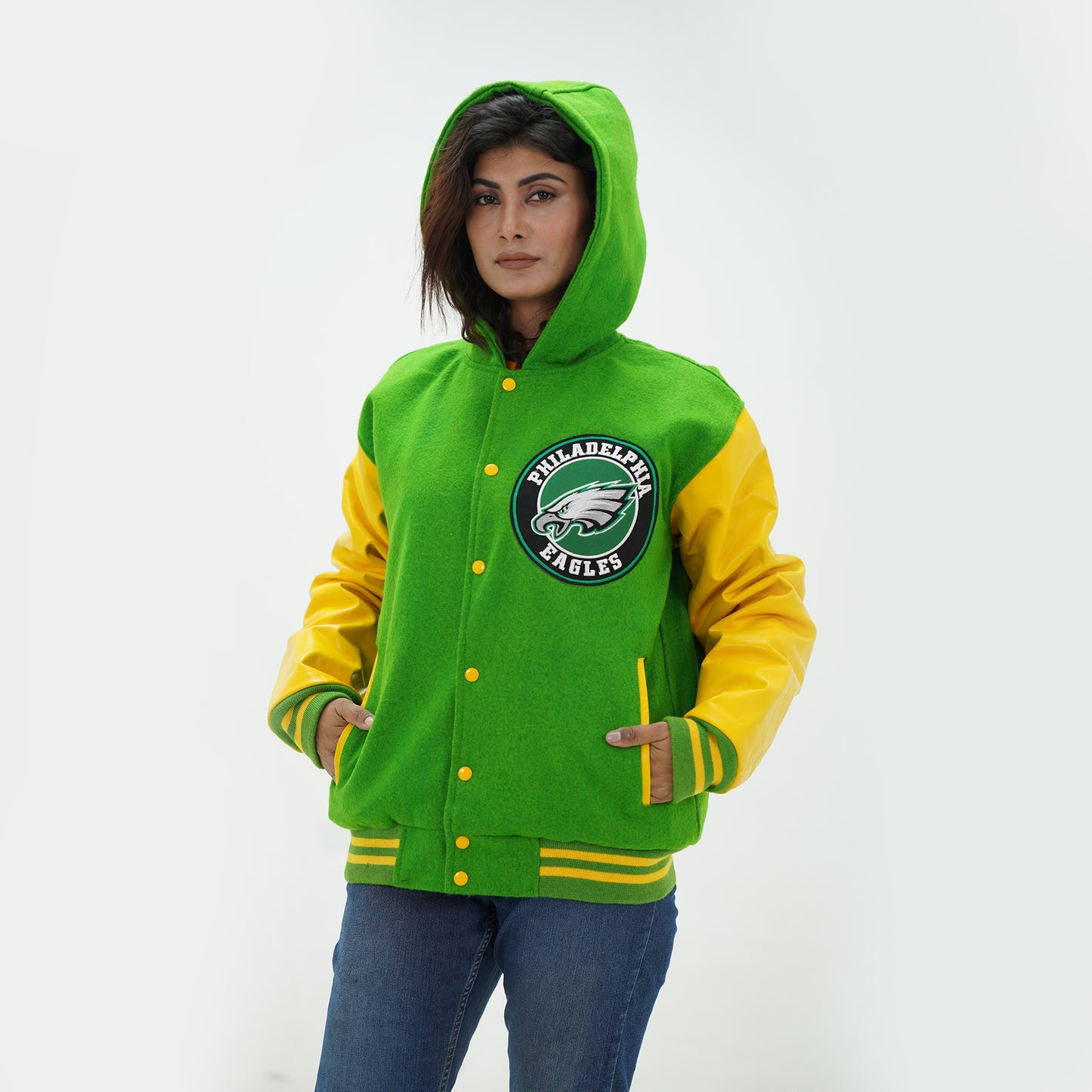 Women's Philadelphia Eagles Letterman Hoodie Jacket Wool Varsity Jacket