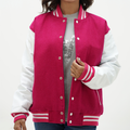 Girls Pink And White Collegiate Letterman Jacket Leather Arms And Wool Body