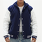 Men's Navy Blue Hooded Varsity Jacket | Wool & Leather