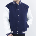 Men's Navy Blue Letterman Jacket Leather Arms And Wool Body Varsity Jacket