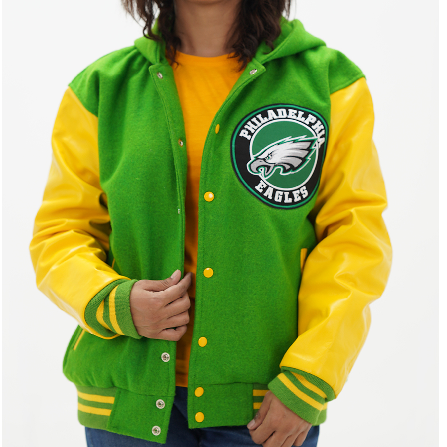 Women's Philadelphia Eagles Letterman Hoodie Jacket Wool Varsity Jacket