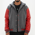 Seniors Letterman Varsity Hoodie Jacket Grey And Red Leather Sleeves Wool Body
