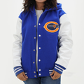 Women's Chicago Bears Letterman Jacket Hoodie Leather Arms And Wool Body
