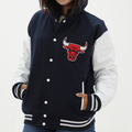Women's Chicago Bulls Letterman Jacket With Hood Wool Body And Leather Sleeves