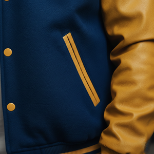 Side angle of Archies varsity jacket highlighting iconic letterman design and retro color scheme