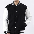 Men's Black And White Letterman Jacket Wool Body Leather Sleeves