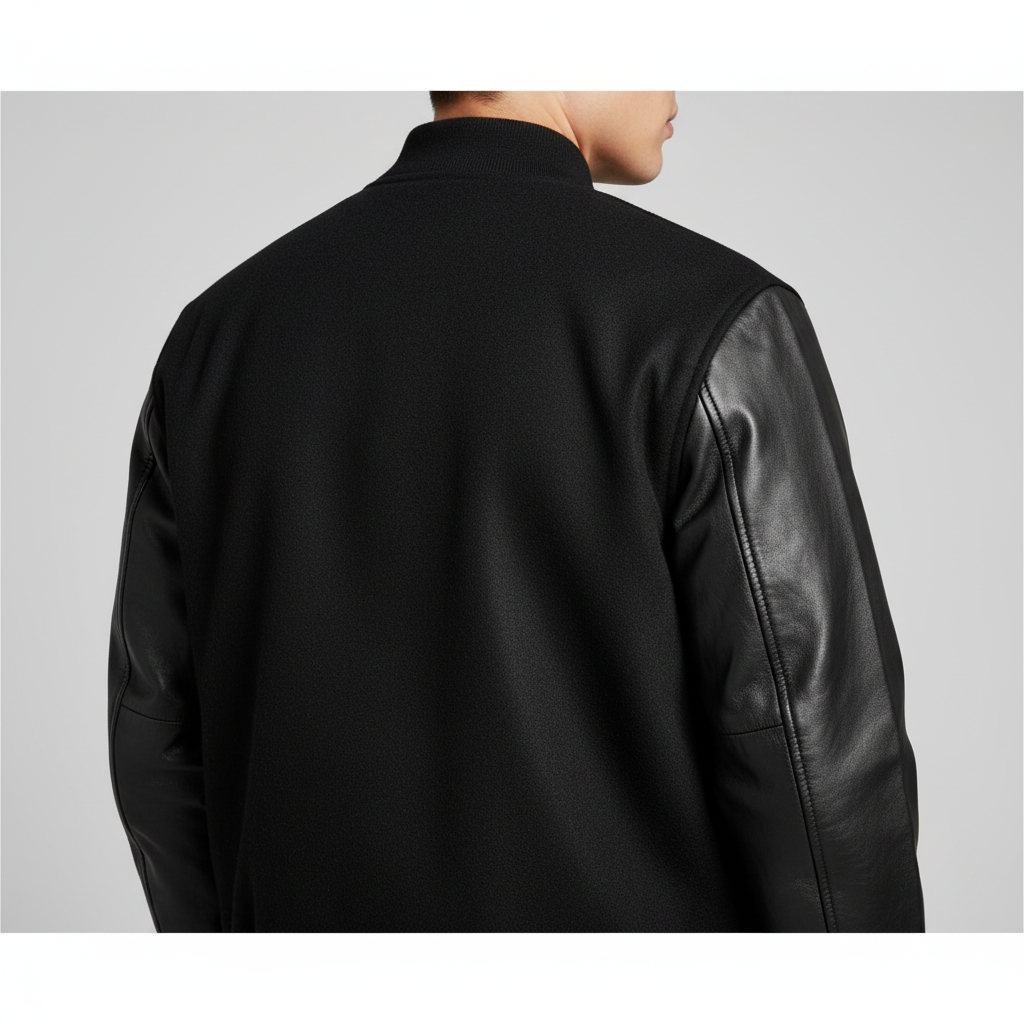 Black leather jacket with a gray background