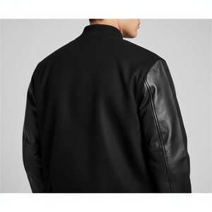 Black leather jacket with a gray background