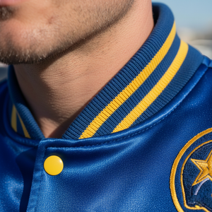 Detailed view of Cal varsity jacket ribbed collar - premium quality for Bears supporters
