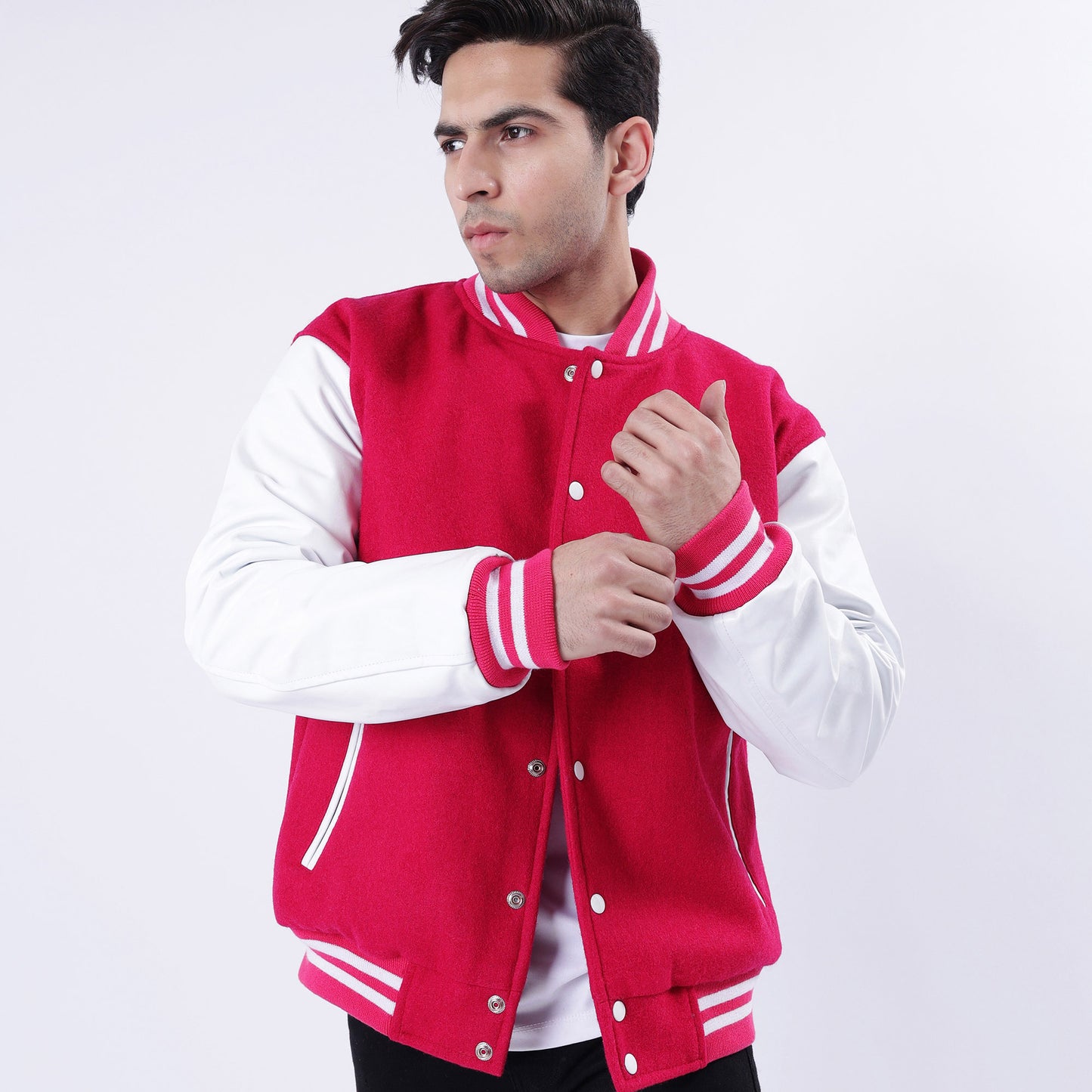 Red And White Collegiate Letterman Jacket Leather Arms And Wool Body