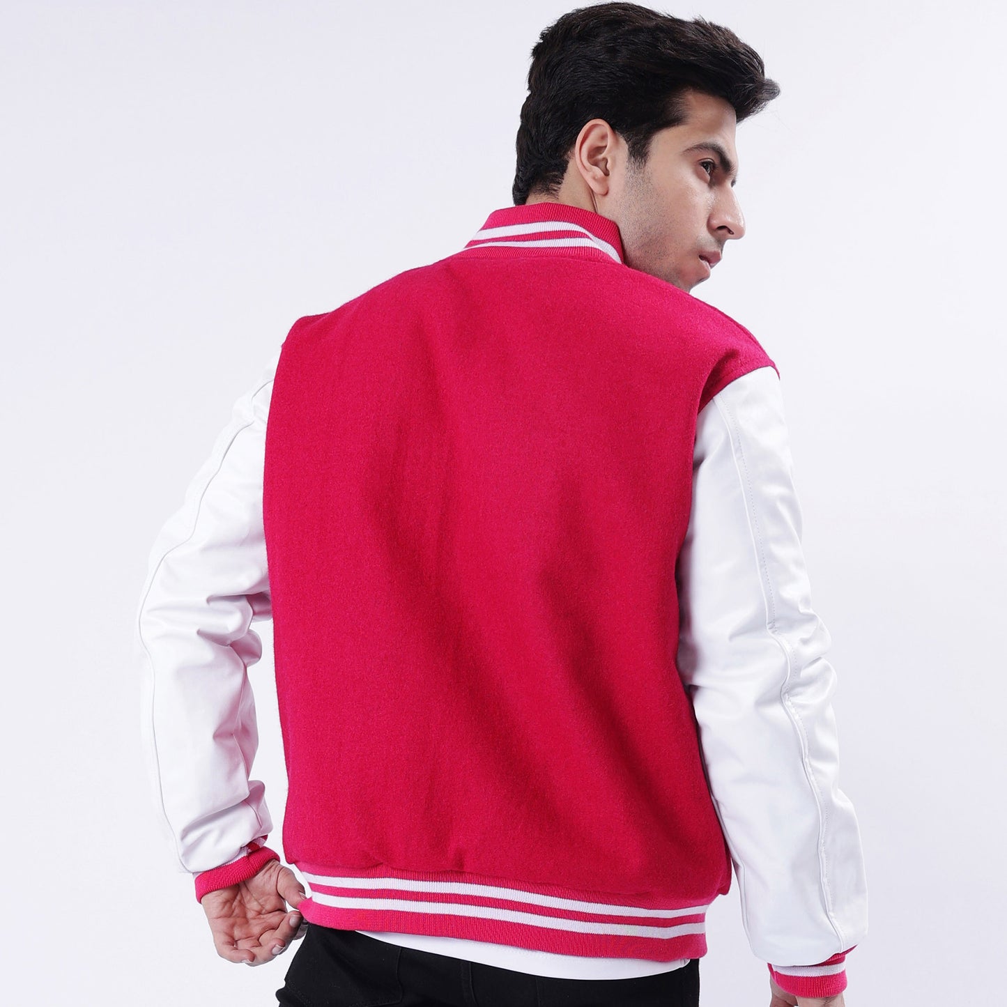 Red And White Collegiate Letterman Jacket Leather Arms And Wool Body