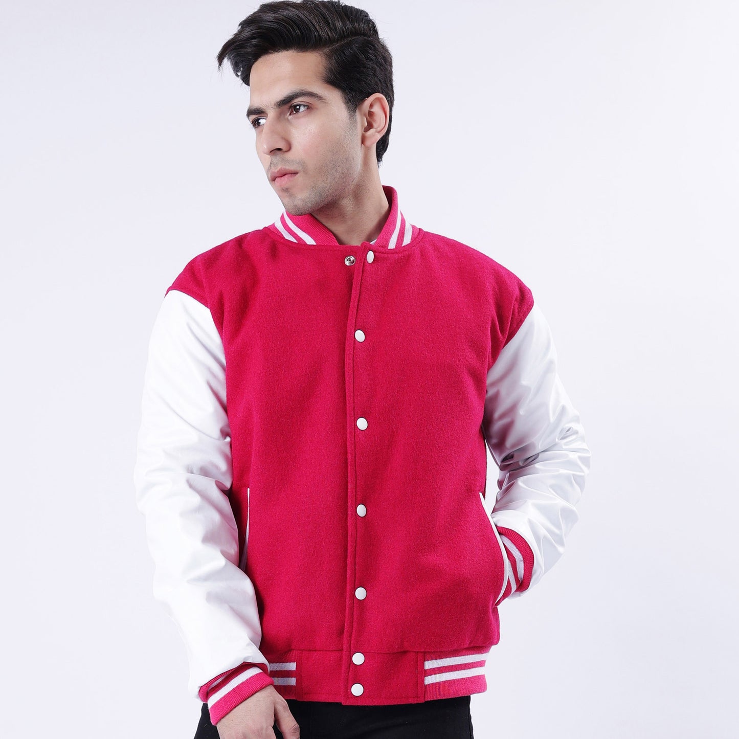 Red And White Collegiate Letterman Jacket Leather Arms And Wool Body