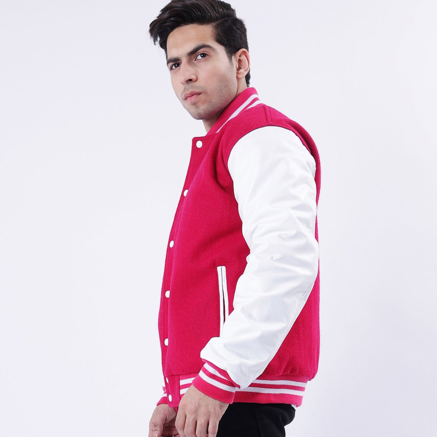 Red And White Collegiate Letterman Jacket Leather Arms And Wool Body