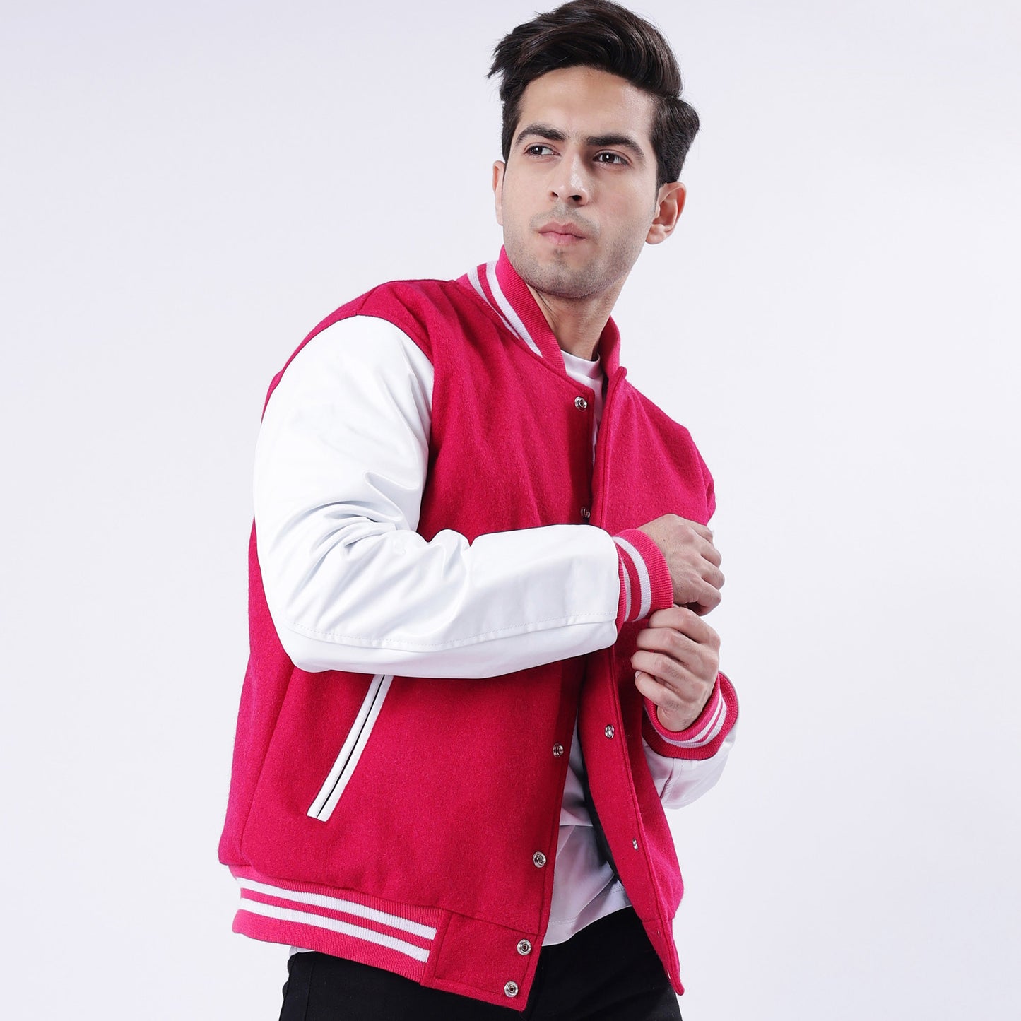 Red And White Collegiate Letterman Jacket Leather Arms And Wool Body