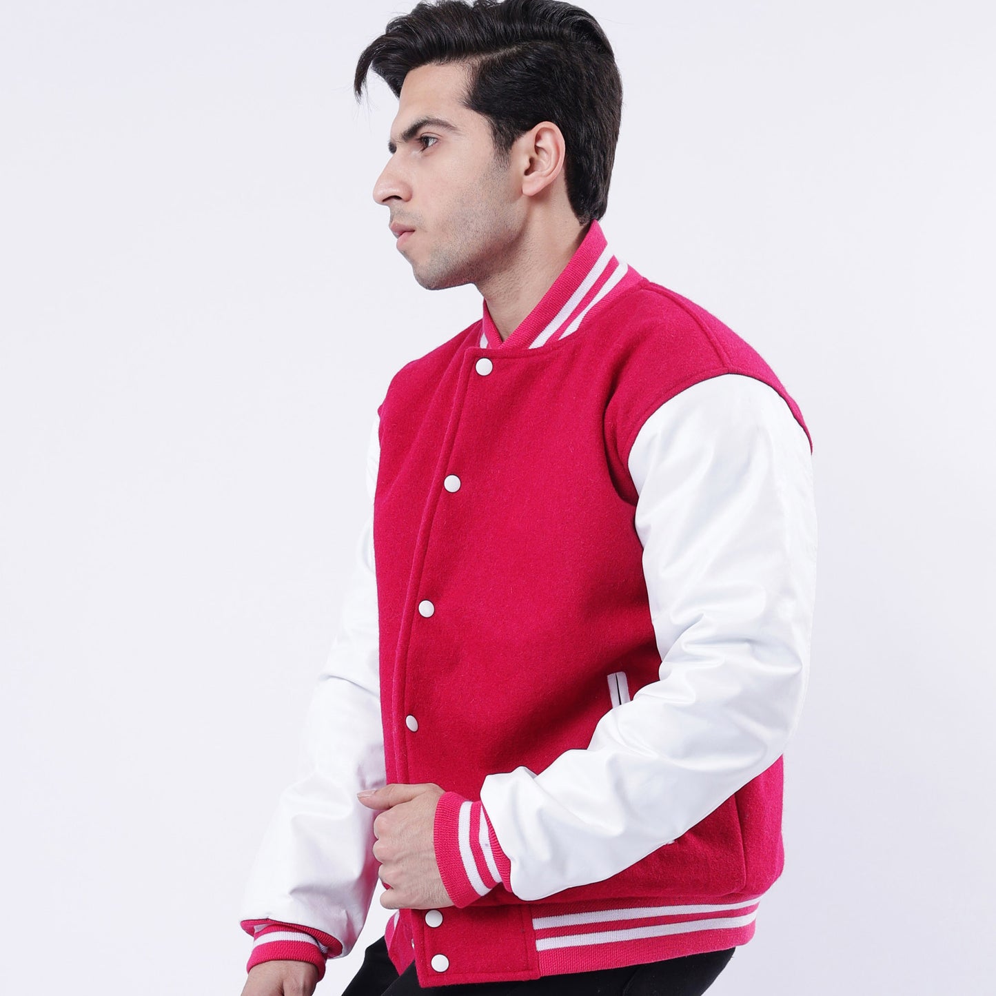 Red And White Collegiate Letterman Jacket Leather Arms And Wool Body