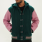 Dark Green Baseball Varsity Letterman Jacket With Hood Leather Arms And Wool Body