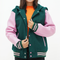 Women's Dark Green Baseball Hooded Jacket | Leather Arms And Wool Body