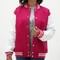 Girls Pink And White Collegiate Letterman Jacket | Wool Body Leather Sleeves