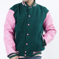 Dark Green Baseball Varsity Letterman Jacket Leather Arms And Wool Body