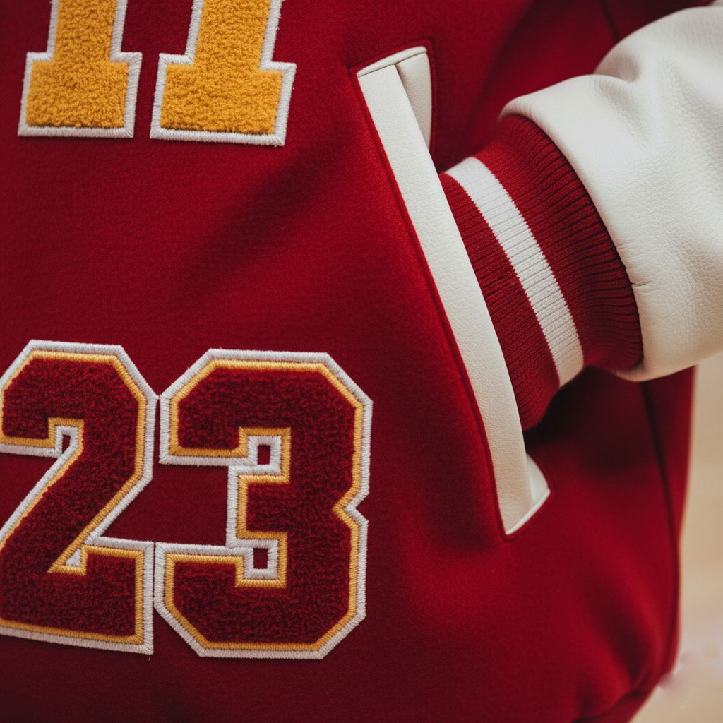 Red jacket with numbers 11 and 23 on a plain background