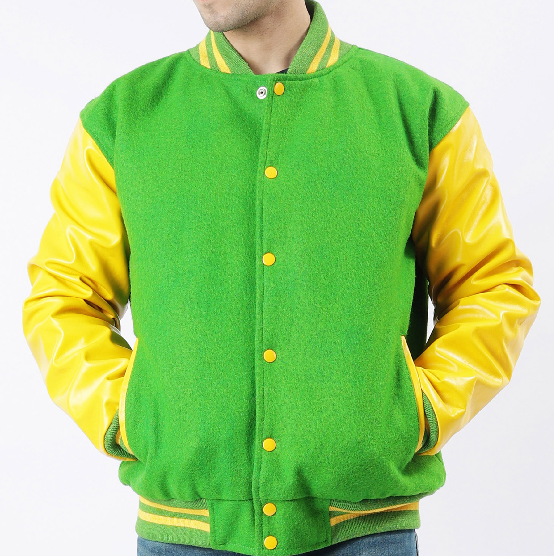 Kelly Green Letterman Jacket Leather Arms And Wool Body Varsity Jacket