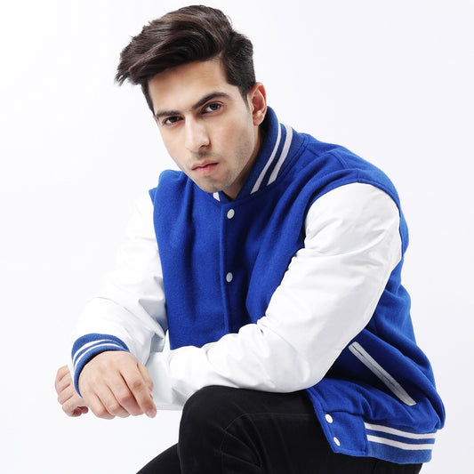 Royal Blue Letterman Jacket Leather Arms And Wool Body Varsity Jacket