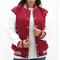Women's Magenta And White Letterman Jacket | Wool Body Leather Sleeves