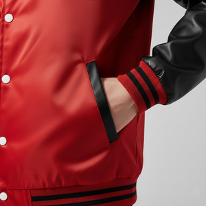 Men's satin varsity jacket with ribbed cuffs and waistband - durable construction that keeps its shape