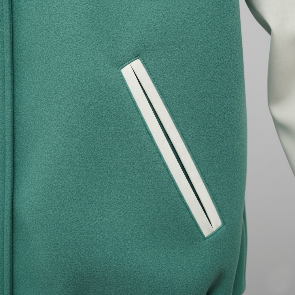 Teal bag with a white zipper on a light gray background