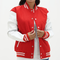 Women's Red And White Letterman Jacket | Wool Body White Leather Sleeves