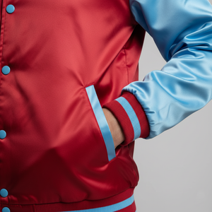 satin sports jacket in vibrant team colors - ideal for college students and tailgating events