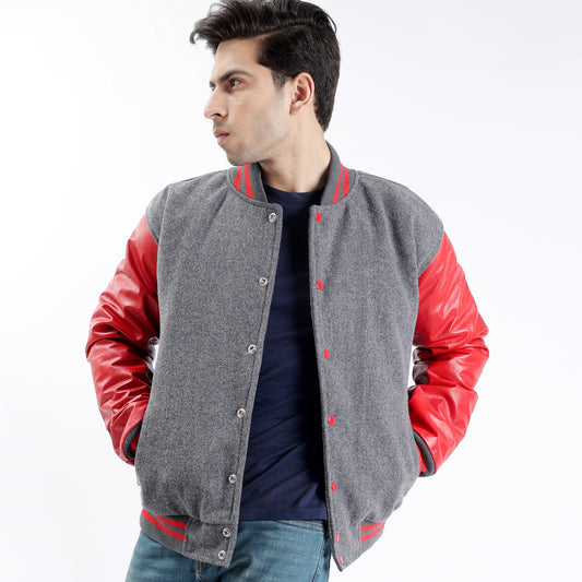 Seniors Letterman Jacket Grey And Red Leather Sleeves Wool Body Varsity Jacket