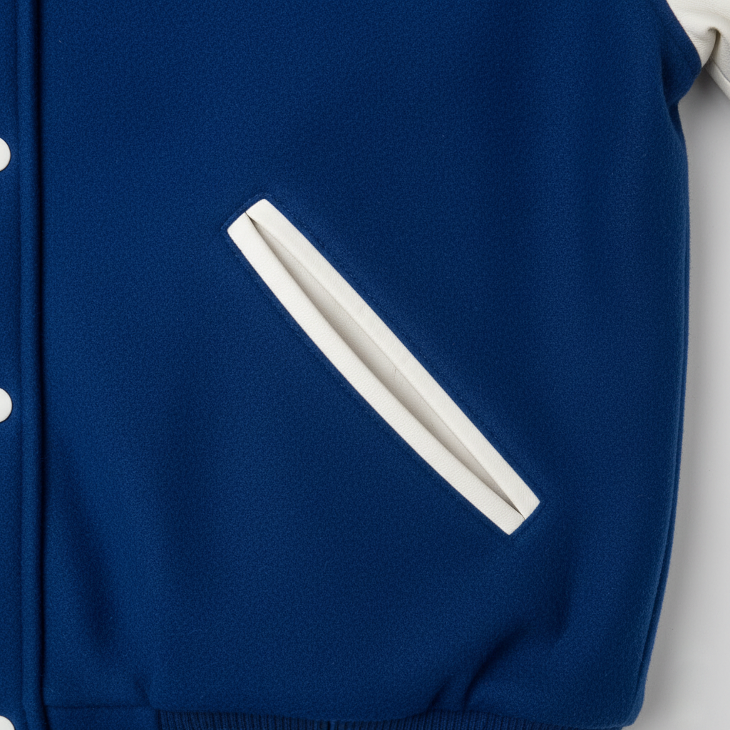 Blue jacket with a white trims on a white background