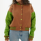 Varsity Jacket Women Brown And Parrot Green | Wool Leather XS-6XL